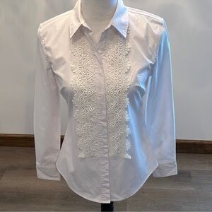 Boston Proper White Lace Button Down Shirt
